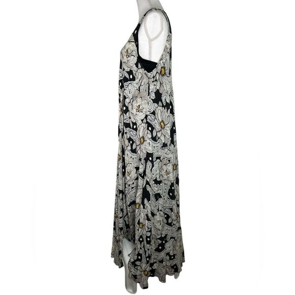 Johnny Was Biya Black Floral Silk Maxi Dress in Black and White Yellow Size L - Picture 9 of 13